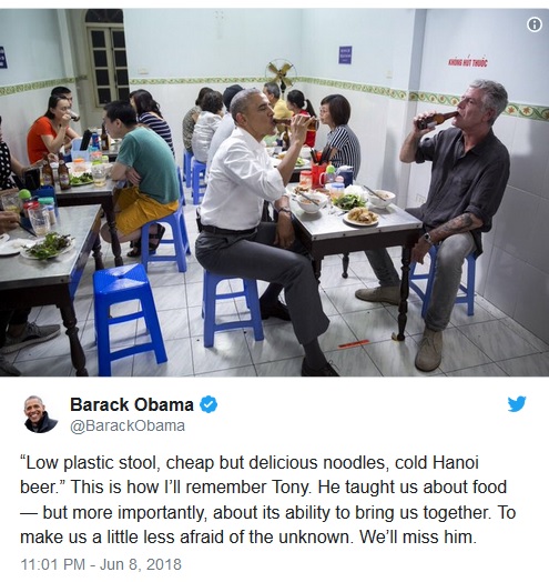 Dòng tin tưởng nhớ cố đầu bếp Mỹ trên tài khoản của cựu Tổng thống Barack Obama.
