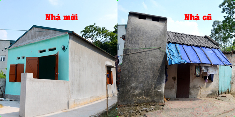 Ngôi nhà của hộ gia đình ông Hoàng Ngọc Lan, xã Lê Lợi, huyện Hoành Bồ trước đây và hiện nay