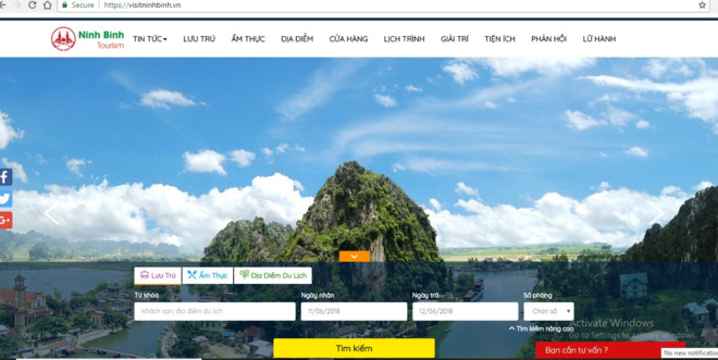 Giao diện cổng thông tin du lịch thông minh tỉnh Ninh Bình