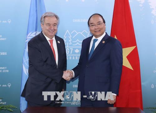 Thủ tướng Nguyễn Xuân Phúc gặp Tổng Thư ký Liên hợp quốc António Guterres. Ảnh: Thống Nhất/TTXVN