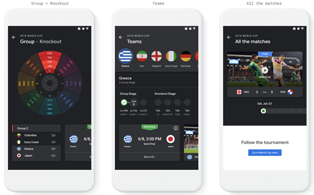 Hệ thống Theo dõi World Cup (World Cup Tracker) được thiết kế riêng trên ứng dụng Google Tin tức. Ảnh nguồn Google