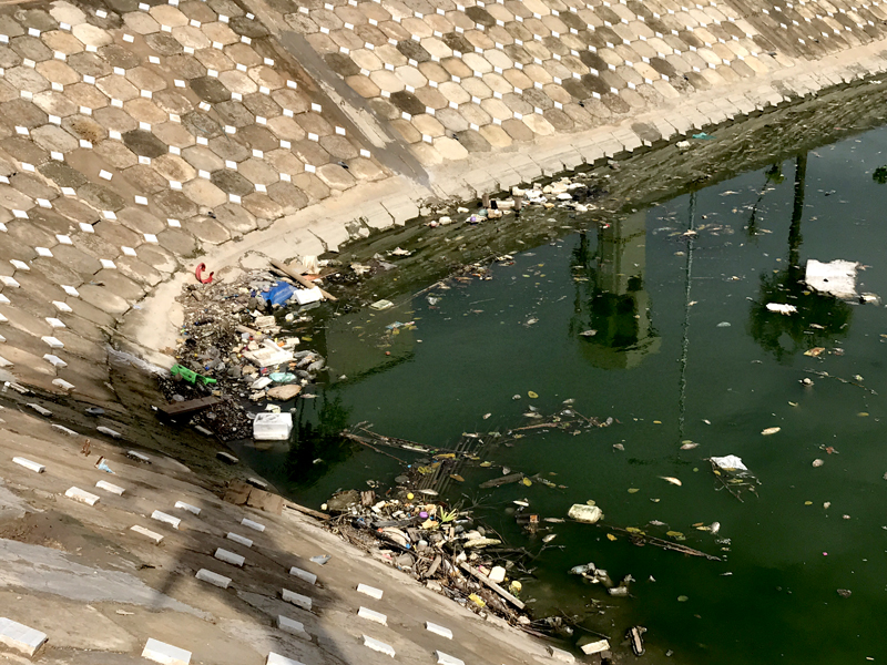 Rác thải và cá chết đã làm ô nhiễm nước tại hồ điều hòa phường Hùng Thắng.