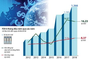 Vốn FDI vào Việt Nam đạt hơn 20 tỷ USD trong 6 tháng