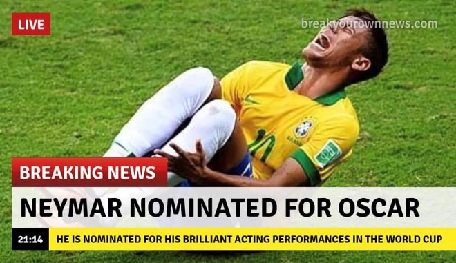 Tin nóng: Neymar được đề cử Oscar vì diễn xuất của anh tại World Cup