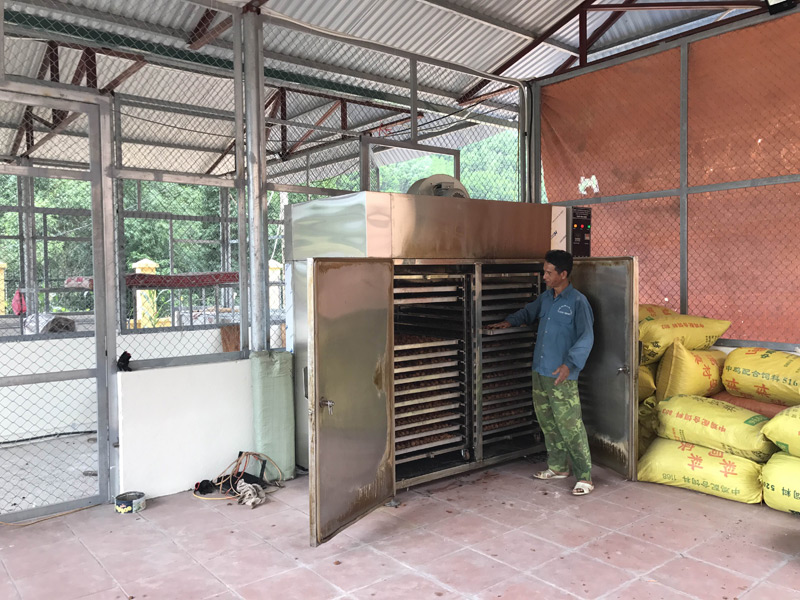 Anh Nguyễn Văn Tuấn, Trưởng thôn Đồng Tâm, xã Yên Than đang điều khiển chiếc máy sấy dược liệu để cung cấp sản phẩm ra thị trường 