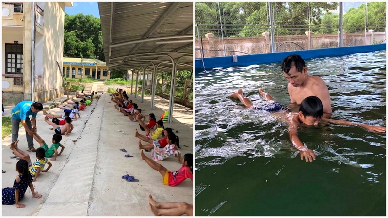 Hoạt động dạy bơi cho thanh thiếu niên trong dịp hè tại xã Thanh Lâm, huyện Ba Chẽ.