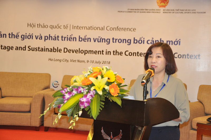 Phó Chủ tịch UBND tỉnh Quảng Ninh Vũ Thị Thu Thủy phát biểu chào mừng hội thảo