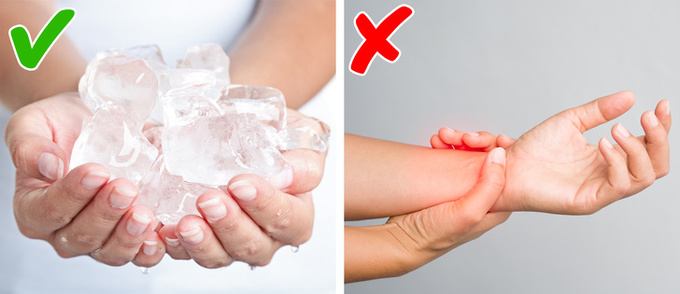 Chườm đá vào cổ tay: Đá có tác dụng giảm đau cổ tay và bàn tay. Bạn chườm hoặc ngâm cổ tay trong bồn đá khoảng 5-10 phút. Phương pháp này không ngăn ngừa hội chứng ống cổ tay nhưng sẽ làm giảm bớt nỗi đau mà nó gây ra.