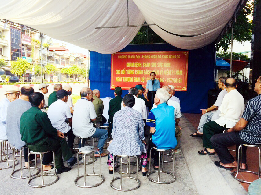 NCC phường Thanh Sơn có mặt đông đủ tại buổi khám, tư vấn sức khỏe và cấp thuốc miễn phí nhân ngày 27/7.