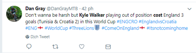 Không muốn tỏ ra khắt khe nhưng việc Walker đá trái sở trường đã khiến tuyển Anh trả giá bằng 3 bàn thua (1 bàn ở trận gặp Tunisia và 2 bàn ở trận gặp Croatia) ở World Cup lần này