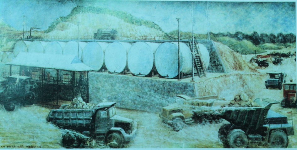 Trạm bơm dầu trên mỏ- Tranh sơn dầu do họa sĩ Ngô Phương Cúc sáng tác năm 1985.