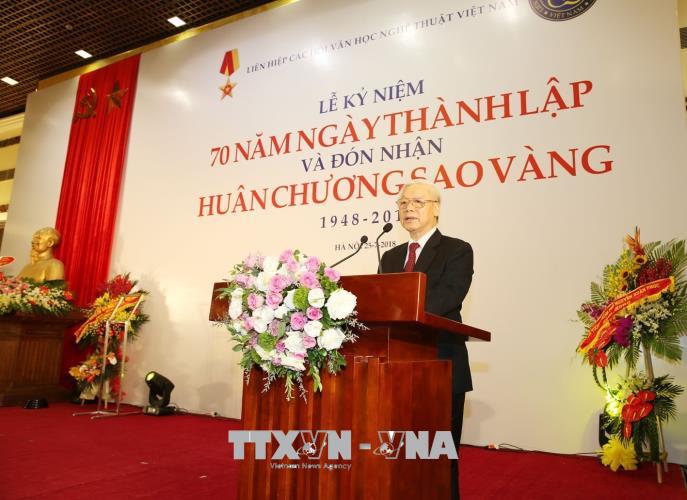 Tổng Bí thư Nguyễn Phú Trọng phát biểu tại Lễ kỷ niệm. Ảnh: TTXVN