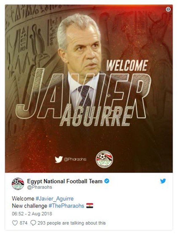  Liên đoàn Bóng đá Ai Cập chào mừng Javier Aguirre trở thành tân thuyền trưởng đội bóng.