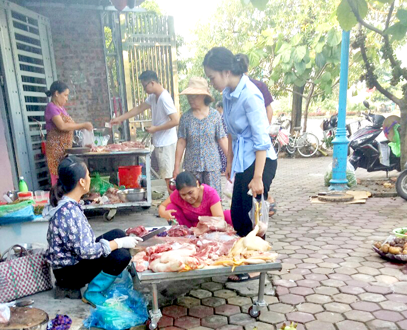 Hiện nay rất khó kiểm soát vệ sinh thú y với sản phẩm thịt gia súc, gia cầm bày bán tại các điểm chợ trên địa bàn tỉnh (trong ảnh: Thịt lợn bày bán tại “chợ cóc” khu 6, phường Hồng Hà, TP Hạ Long.
