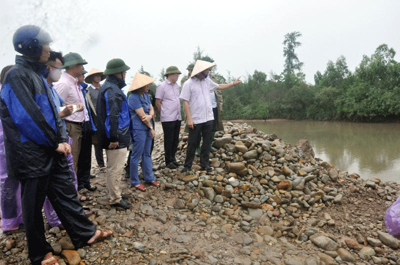 Đồng chí Đặng Huy Hậu, Phó Chủ tịch Thường trực UBND tỉnh kiểm tra khu vực neo đậu tàu, thuyền tại Đầm La, xã Đầm Hà.