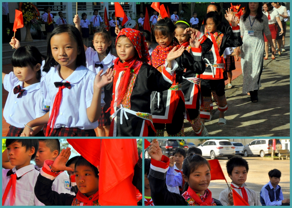 Các bạn học sinh người dân tộc vui tươi trong ngày tựu trường.