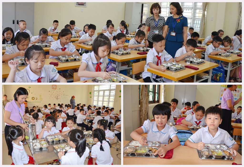 Bữa ăn bán trú của học sinh Trường Tiểu học Thái Bình
