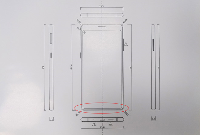Bản vẽ thiết kế Bphone 3 cho thấy máy có kích thước tổng thể tương đương Bphone 2017.