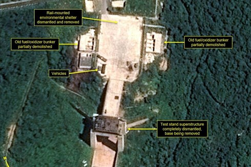 Hình ảnh vệ tinh chụp bãi thử hạt nhân Sohae của Triều Tiên với nhiều nơi đã được phá dỡ vào đầu tháng 8/2018. Ảnh: AFP.