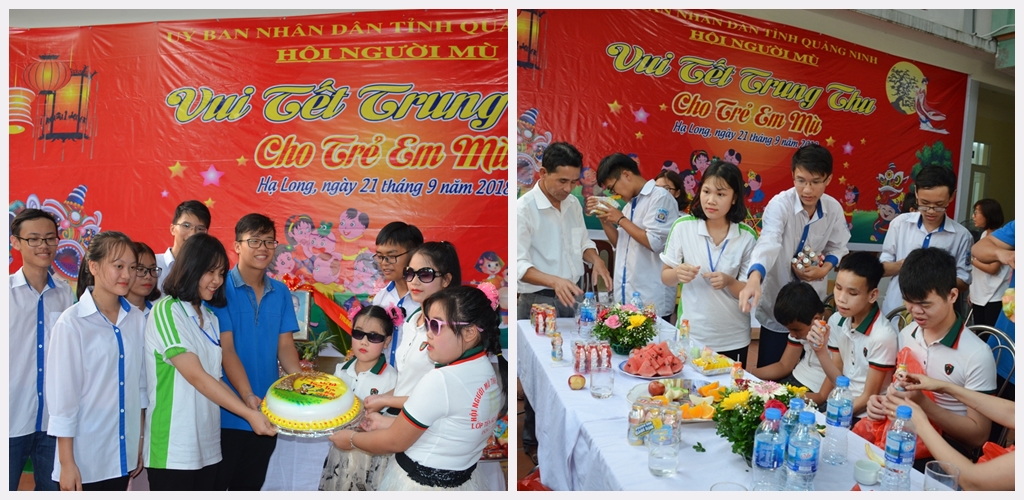 Cũng trong dịp này, các em học sinh lớp 11A6, Trường THPT Hòn Gai đã đến tặng quà và chung vui chia sẻ với những trẻ em mù