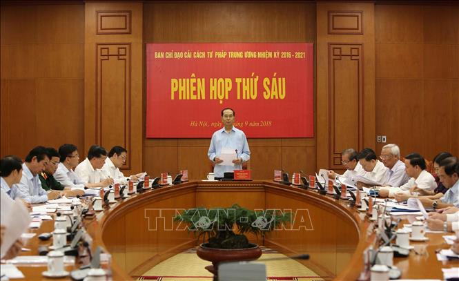Sáng 15/9/2018, tại Trụ sở Trung ương Đảng, Chủ tịch nước Trần Đại Quang chủ trì Phiên họp thứ sáu của Ban Chỉ đạo cải cách Tư pháp Trung ương. Ảnh: TTXVN