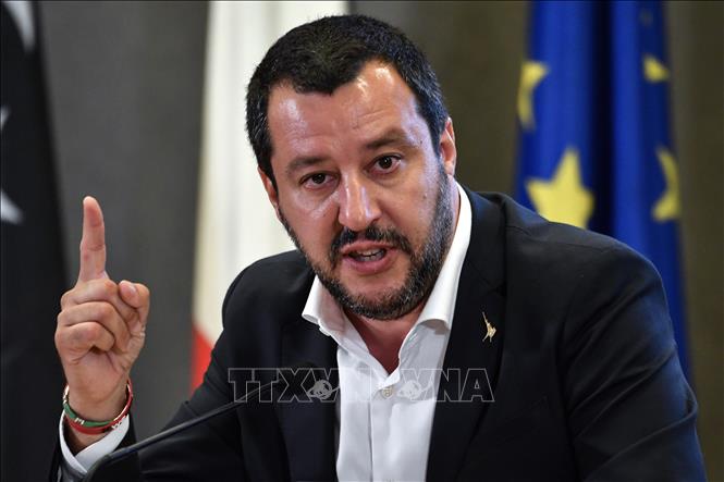 Phó Thủ tướng kiêm Bộ trưởng Nội vụ Italy Matteo Salvini trong cuộc họp báo tại Rome ngày 5/7/2018. Ảnh: AFP/TTXVN