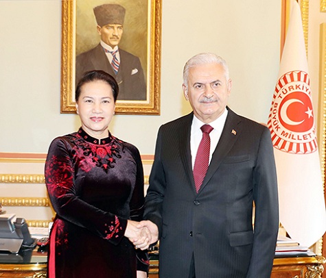 Chủ tịch Quốc hội Nguyễn Thị Kim Ngân với Chủ tịch Quốc hội Thổ Nhĩ Kỳ Binali Yildirim - Ảnh: ĐBND