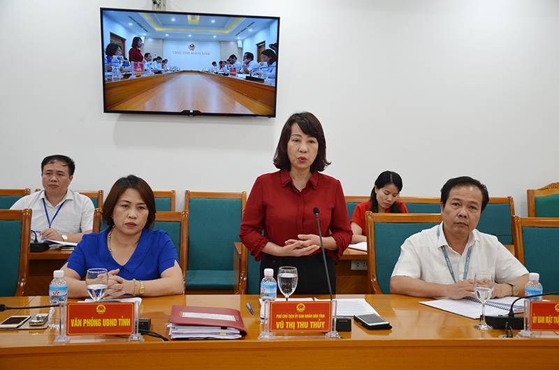 Đồng chí Vũ Thị Thu Thủy, Phó Chủ tịch UBND tỉnh phát biểu tại buổi làm viêc.