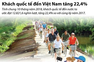 10 tháng qua, khách quốc tế đến Việt Nam tăng 22,4%