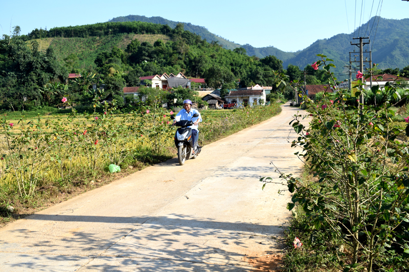 Thôn Nà Bắp, xã Đồn Đạc, huyện BaChẽ người dân phấn khởi trồng hoa dọc lối vào thôn sau khi có nhà mới