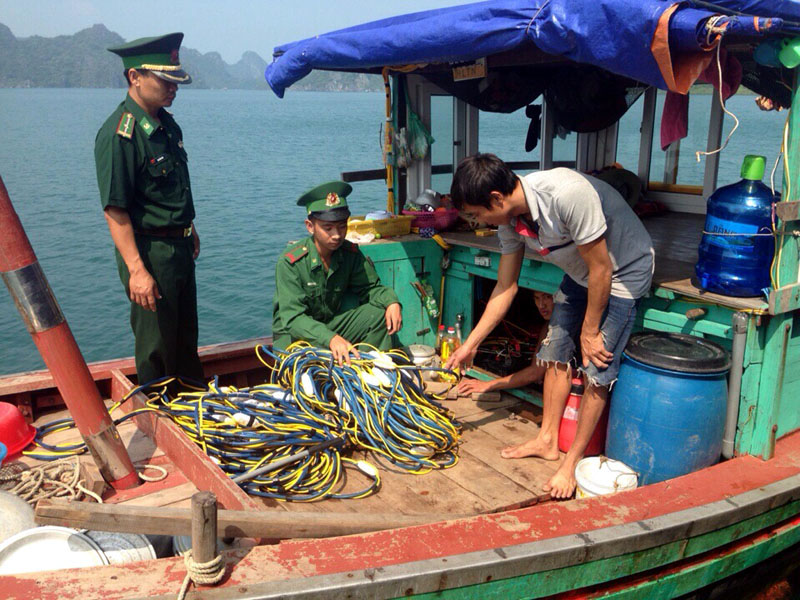 Hải đội 2 Biên phòng phối hợp bắt giữ, xử lý một vụ sử dụng công cụ cấm để khai thác thủy sản