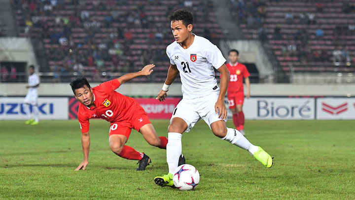 Myanmar (áo trắng) có trận thứ hai liên tiếp tại AFF Cup 2018 thắng trong thế ngược dòng. Ảnh: AFF.