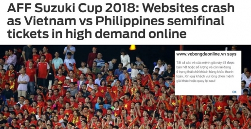  Báo Châu Á đưa tin về hiện tượng sập web khi người hâm mộ cùng truy cập mua vé xem trận đấu của tuyển Việt Nam.