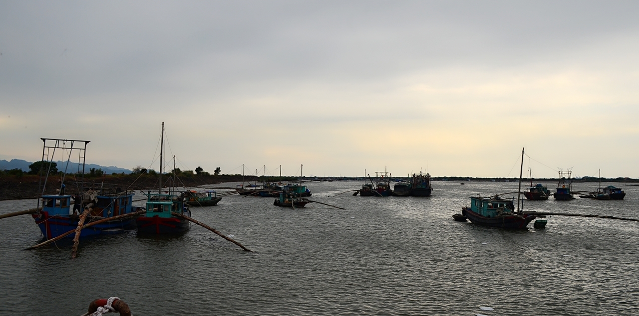 Hiện nay vùng ngư trường ven biển và vùng lộng của tỉnh đang phải chịu áp lực lớn với trên 7.000 tàu hoạt động KTTS. Ảnh chụp các tàu ven bờ của TX Quảng Yên