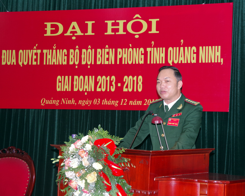Đại tá Trần Văn Bừng, Bí thư Đảng ủy, Chính ủy BĐBP tỉnh phát động phong trào thi đua quyết thắng của đơn vị trong thời gian tới
