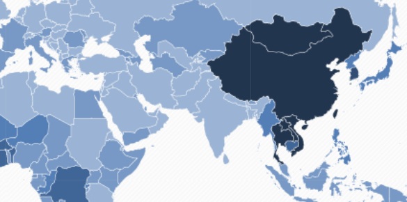 Việt Nam nằm trong nhóm nước có người mắc ung thư gan nhiều nhất, biểu thị bằng màu xanh đậm trên bản đồ ung thư gan thế giới. Ảnh: GLOBOCAN.