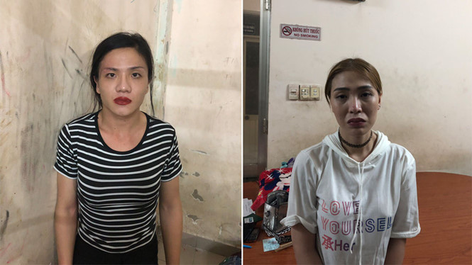 2 đối tượng Lê Thanh Dương (23 tuổi) và Nguyễn Minh Cảnh (25 tuổi) đóng giả gái rồi giật điện thoại của một người nước ngoài. Ảnh: C.T.V