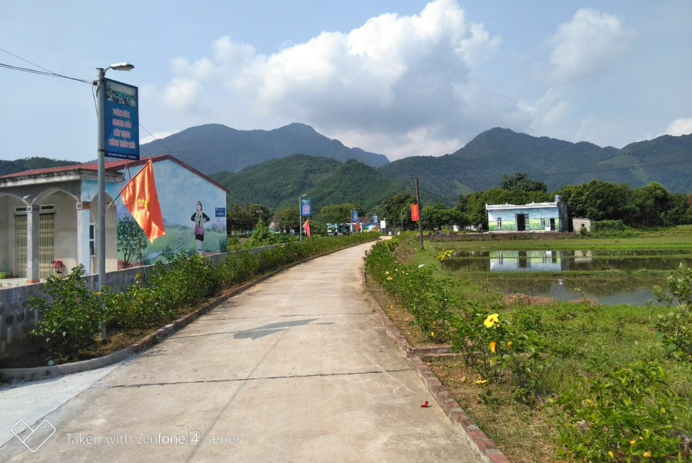Đường vào xóm họ Đặng, thôn Pò Hèn, xã Hải Sơn, TP Móng Cái được trồng hoa dọc 2 bên đường.