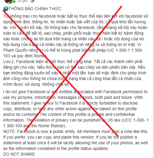 Status này đang được người dùng Facebook lan truyền với tốc độ chóng mặt, nội dung có cả tiếng Việt và tiếng Anh.