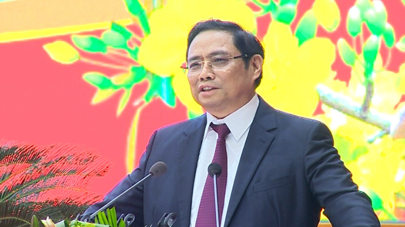 Đồng chí Phạm Minh Chính, Ủy viên Bộ Chính trị, Bí thư Trung ương Đảng, Trưởng Ban Tổ chức Trung ương phát biểu tại buổi gặp mặt.