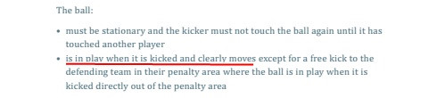 IFAB điều luật thứ 13 về các tình quả phạt và bóng.