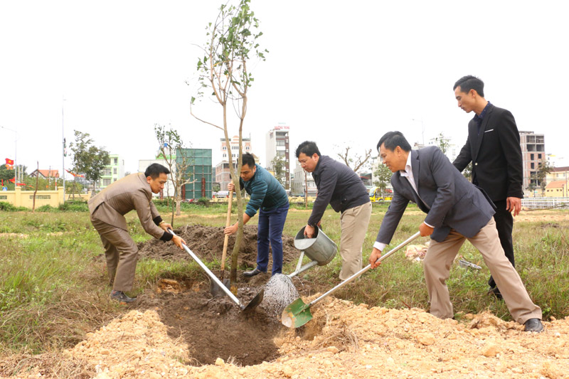 Lãnh đạo huyện Cô Tô tham gia trồng cây tại Lễ phát động.