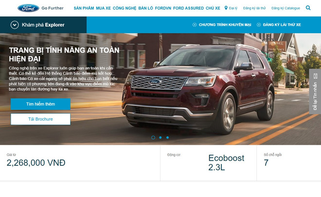 Ford công bố giá bán mới của mẫu Explorer trên trang chủ của Ford Việt Nam. 