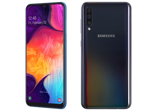 Samsung Galaxy A50 với cảm biến tân tay dưới màn hình, 3 camera phía sau.