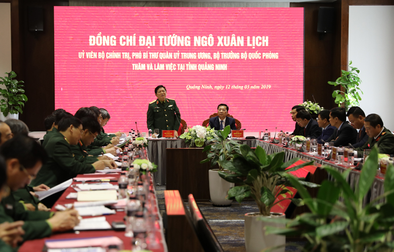 Đại tướng Ngô Xuân Lịch phát biểu tại buổi làm việc với tỉnh Quảng Ninh.