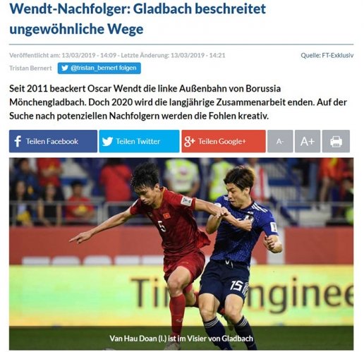  Bài viết của Fussballtranfers về việc Gladbach đang 
