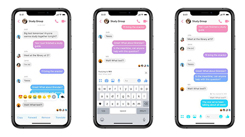 Tính năng phản hồi tin nhắn khi trò chuyện nhóm trên Facebook Messenger.