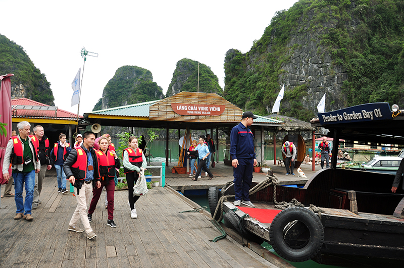 Mỗi ngày có nhiều du khách lựa chọn thăm làng chài Vung Viêng khi đi tham quan Vịnh Hạ Long.