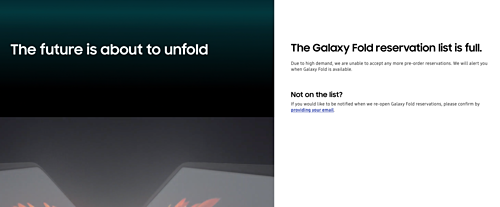 Thông báo quá tải đơn hàng của Samsung Galaxy Fold
