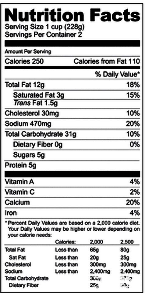 Ví dụ về ghi nhãn dinh dưỡng trên bao bì sản phẩm thực phẩm